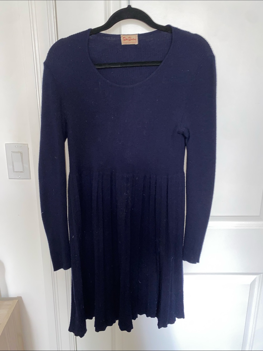 Betty Barclay Vintage Wool Navy Scoop-Neck Long-Sleeve Knit Dress